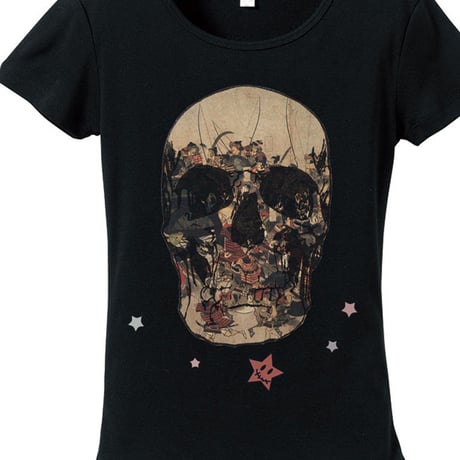 RARETE (ラルテ)  ドクロ スカル 戦国 侍   Tシャツ ブラック  星柄 star (レディース）