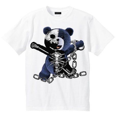 RARETE (ラルテ)    テディベア ガイコツ 鎖 （紺色）   Tシャツ ホワイト
