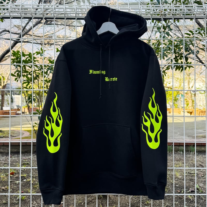 RARETE (ラルテ) 炎 arm ネオン イエロー パーカー ブラック | Rarete