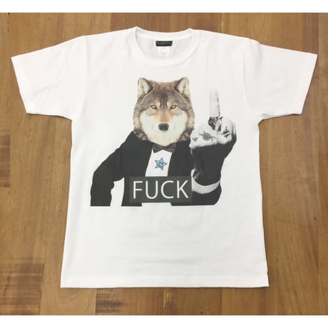 RARETE (ラルテ)   オオカミ  ファック ポーズ タトゥー  Tシャツ  ホワイト 星柄 star