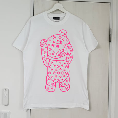 RARETE (ラルテ) テディベア Teddy bear モノグラム Tシャツ ネオンピンク 蛍光ピンク