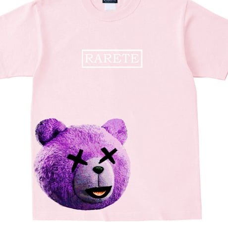 RARETE (ラルテ)   テディベア  パープル  ロゴ  Tシャツ  ライトピンク 星柄