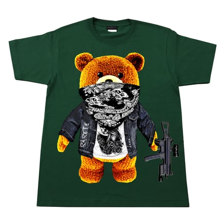 RARETE (ラルテ)   テディベア ドクロ  Tシャツ  フォレストグリーン   Tシャツ 星柄 star（Bandana）