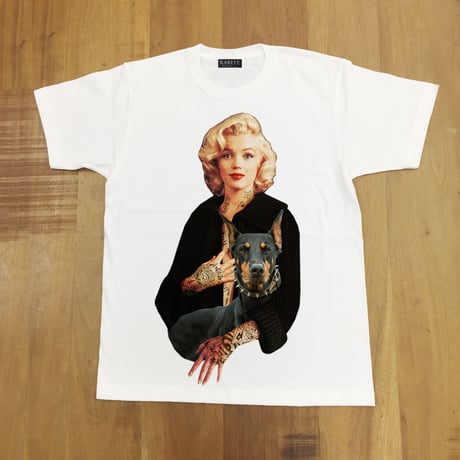 RARETE (ラルテ)  マリリンモンロー  ドーベルマン  タトゥー Tシャツ ホワイト  星柄 star