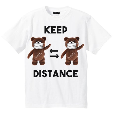 RARETE (ラルテ)  KEEP DISTANCE テディベア【茶色】 Tシャツ ホワイト