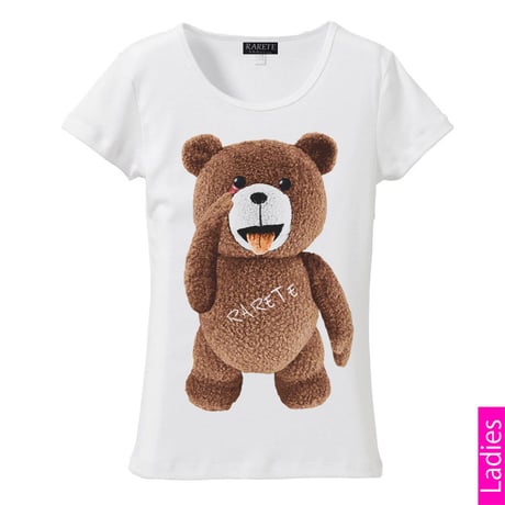 RARETE (ラルテ)   テディベア あっかんベー！【茶色】  Tシャツ  ホワイト  星柄 star (レディース）