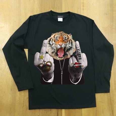 RARETE (ラルテ) トラ ファック ポーズ タトゥー ブラック 長袖Tシャツ