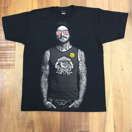 RARETE (ラルテ)  イギリス国旗 グラサン タトゥー  Tシャツ  ブラック  星柄