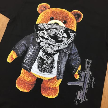 RARETE (ラルテ)   テディベア ドクロ  Tシャツ  ブラック  Tシャツ 星柄 star（Bandana）