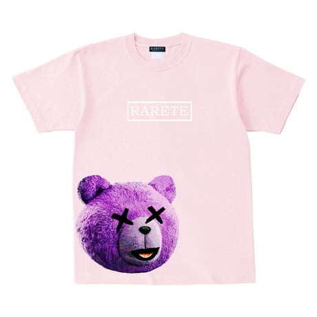 RARETE (ラルテ)   テディベア  パープル  ロゴ  Tシャツ  ライトピンク 星柄