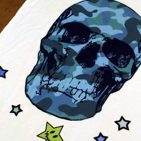 RARETE (ラルテ)  入手困難  ドクロ スカル 迷彩 ブルー  Tシャツ ホワイト  星柄 star