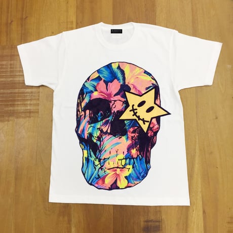 RARETE (ラルテ)   スカル 骸骨 ハイビスカス  Tシャツ ホワイト  星柄 star