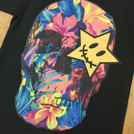 RARETE (ラルテ) ドクロ スカル ハイビスカス  Tシャツ  ブラック  星柄 star