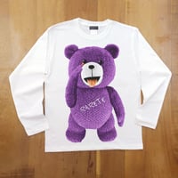 RARETE (ラルテ) テディベア あっかんベー！【紫色】ホワイト  長袖Tシャツ