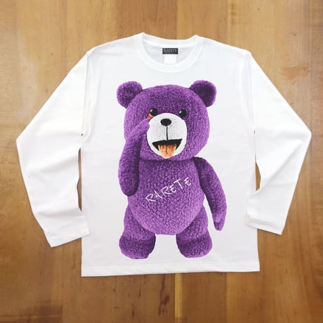 RARETE (ラルテ) テディベア あっかんベー！【紫色】ホワイト  長袖Tシャツ