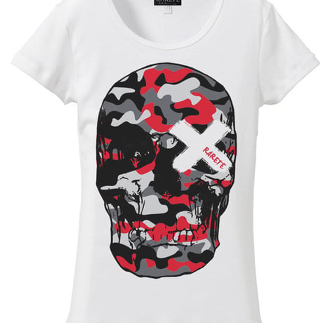 RARETE (ラルテ)  ドクロ 迷彩 レッド   Tシャツ ホワイト  星柄 star (レディース）