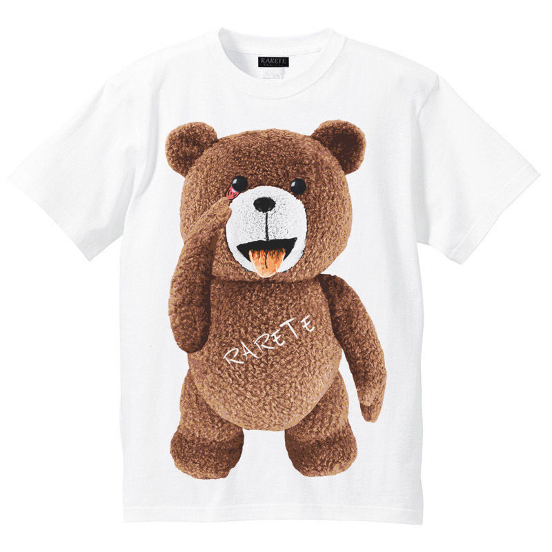 テディベアデザイン Tシャツ Lサイズ ブラウン RARETE (ラルテ) テディベア あっかんベー！【茶色】 Tシャツ ホワイト