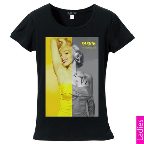 RARETE (ラルテ)  マリリンモンロー ハーフ イエロー  Tシャツ  ブラック  星柄 star (レディース）
