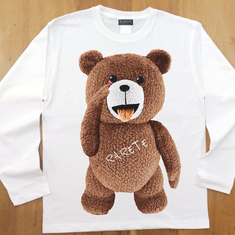 RARETE (ラルテ) テディベア あっかんベー！【茶色】ホワイト 長袖T