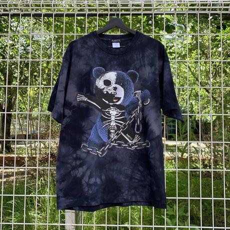 RARETE (ラルテ)    テディベア ガイコツ 鎖 （紺色）   Tシャツ タイダイ ブラック　【数量限定】