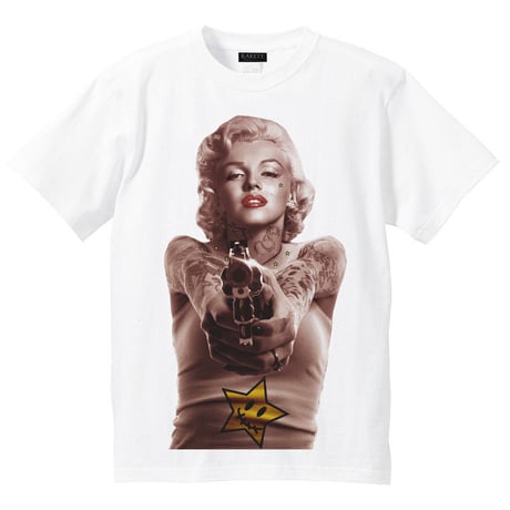 RARETE (ラルテ)  入手困難  マリリンモンロー 構え 銃  Tシャツ ホワイト  星柄 star