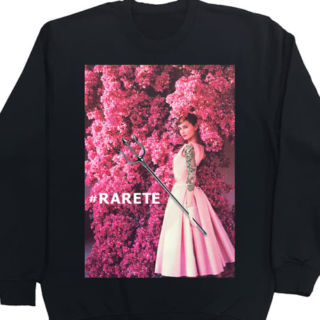 RARETE (ラルテ)   Hepburn pink flower  スエット   ブラック  星柄 star（裏パイル)
