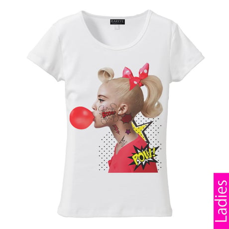 RARETE (ラルテ)    ガール　ガム  アメコミ  Tシャツ  ホワイト  星柄 star (レディース）