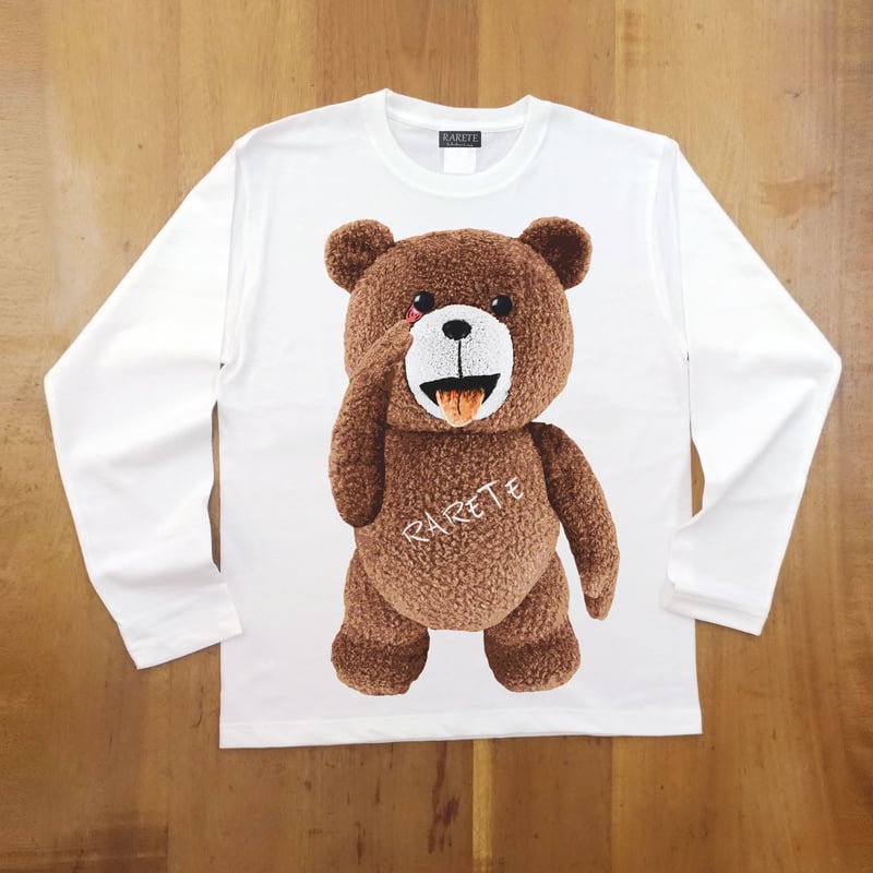 RARETE (ラルテ) テディベア あっかんベー！【茶色】ホワイト 長袖T