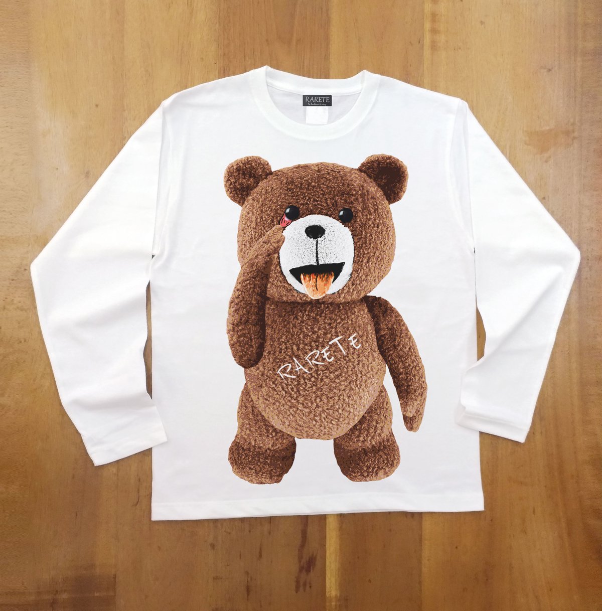 RARETE (ラルテ) テディベア あっかんベー！【茶色】ホワイト 長袖T