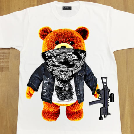RARETE (ラルテ)   テディベア ドクロ  Tシャツ  ホワイト  Tシャツ 星柄 star（Bandana）