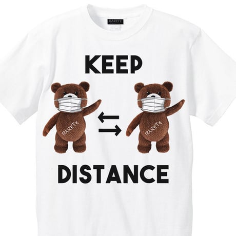 RARETE (ラルテ)  KEEP DISTANCE テディベア【茶色】 Tシャツ ホワイト
