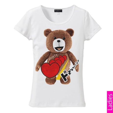 RARETE (ラルテ)   テディベア ハート ドキゥゥゥーン！  Tシャツ  ホワイト  星柄 star (レディース）