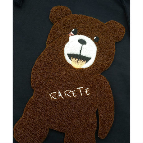 RARETE (ラルテ)  テディベア あっかんベー！【茶色】 モコモコ刺繍  スエット ブラック （裏パイル)