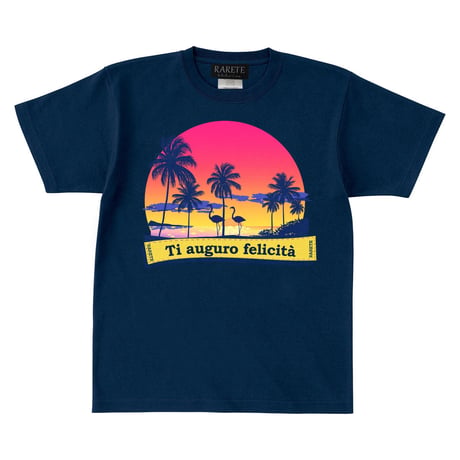 RARETE (ラルテ)    フラミンゴ　夕日　ビーチ  Tシャツ ネイビー