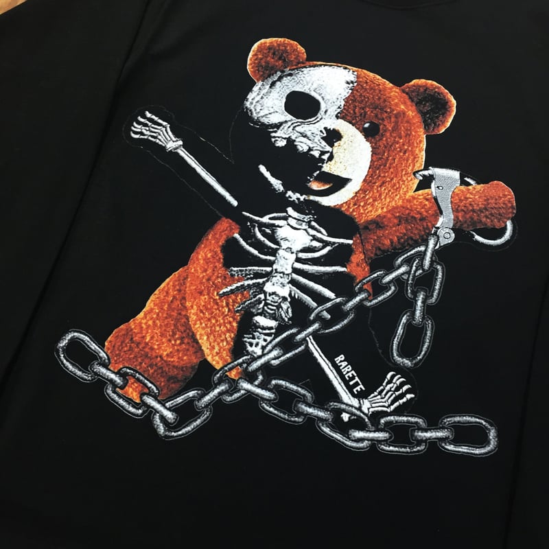 RARETE (ラルテ) テディベア ガイコツ 鎖 ブラック 長袖Tシャツ | Raret