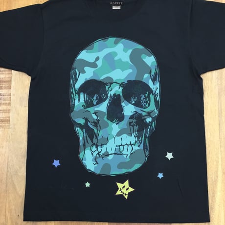 RARETE (ラルテ)   ドクロ スカル 迷彩 ブルー Tシャツ  ブラック  星柄 star