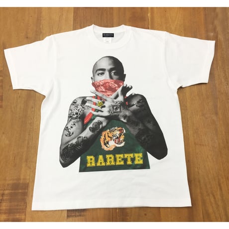 RARETE (ラルテ) 2PAC 虎 タトゥー  Tシャツ  ホワイト  星柄 star  （Bandana）