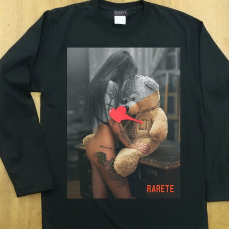 RARETE (ラルテ) heart　テディベア Girl　長袖Tシャツ ブラック　ロンT