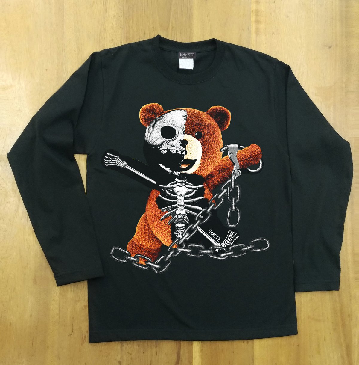 RARETE (ラルテ) テディベア ガイコツ 鎖 ブラック 長袖Tシャツ | Raret