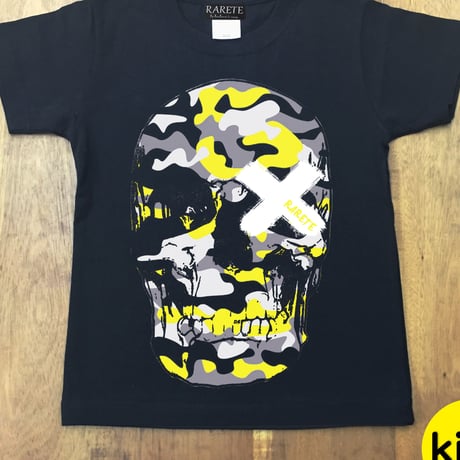 RARETE (ラルテ) ドクロ　迷彩　イエロー　 Tシャツ   ブラック星柄 star （Kids）
