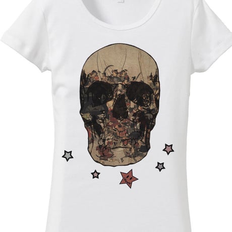 RARETE (ラルテ)  ドクロ スカル 戦国 侍   Tシャツ ホワイト  星柄 star (レディース）