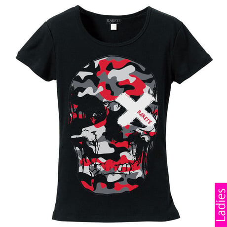 RARETE (ラルテ)  ドクロ 迷彩 レッド   Tシャツ ブラック  星柄 star (レディース）