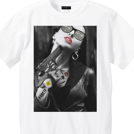 RARETE (ラルテ)    GIRL 迷彩 Tatoo  拳銃  Tシャツ ホワイト