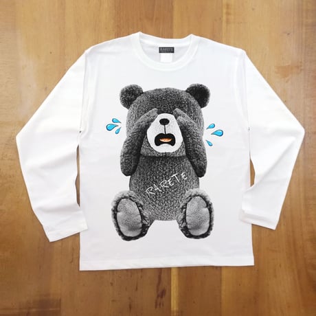 RARETE (ラルテ) 泣いちゃった! 【グレイ】テディベア  ホワイト  長袖Tシャツ