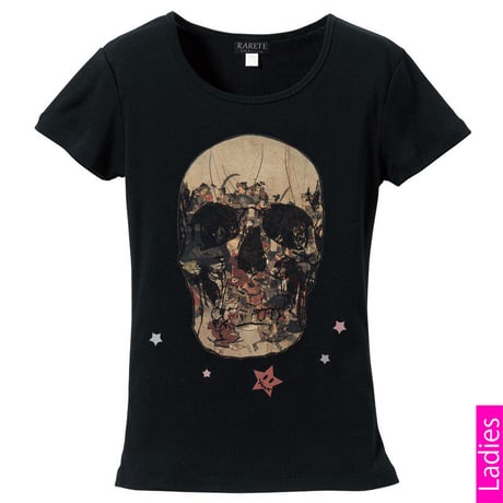 RARETE (ラルテ)  ドクロ スカル 戦国 侍   Tシャツ ブラック  星柄 star (レディース）