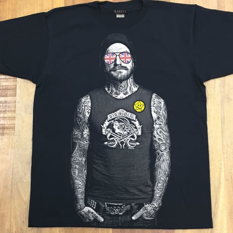 RARETE (ラルテ)  イギリス国旗 グラサン タトゥー  Tシャツ  ブラック  星柄