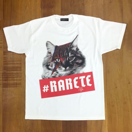 RARETE (ラルテ)  入手困難  猫 デビットボウイ  イナズマ Tシャツ ホワイト  星柄 star