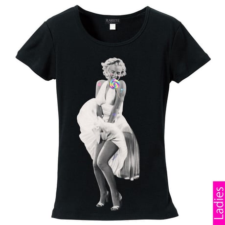 RARETE (ラルテ)   マリリンモンロー white ドレス キャンディー   Tシャツ ブラック  星柄 star (レディース）