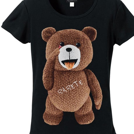 RARETE (ラルテ)   テディベア あっかんベー！【茶色】  Tシャツ  ブラック  星柄 star (レディース）