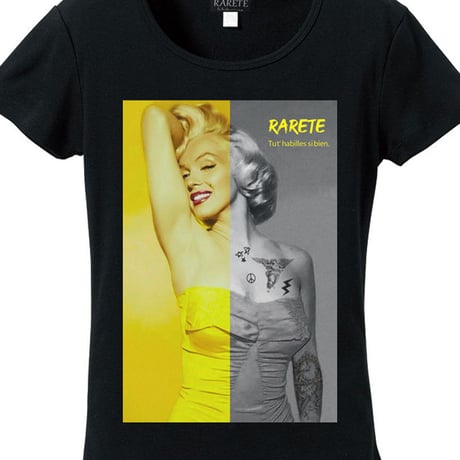 RARETE (ラルテ)  マリリンモンロー ハーフ イエロー  Tシャツ  ブラック  星柄 star (レディース）